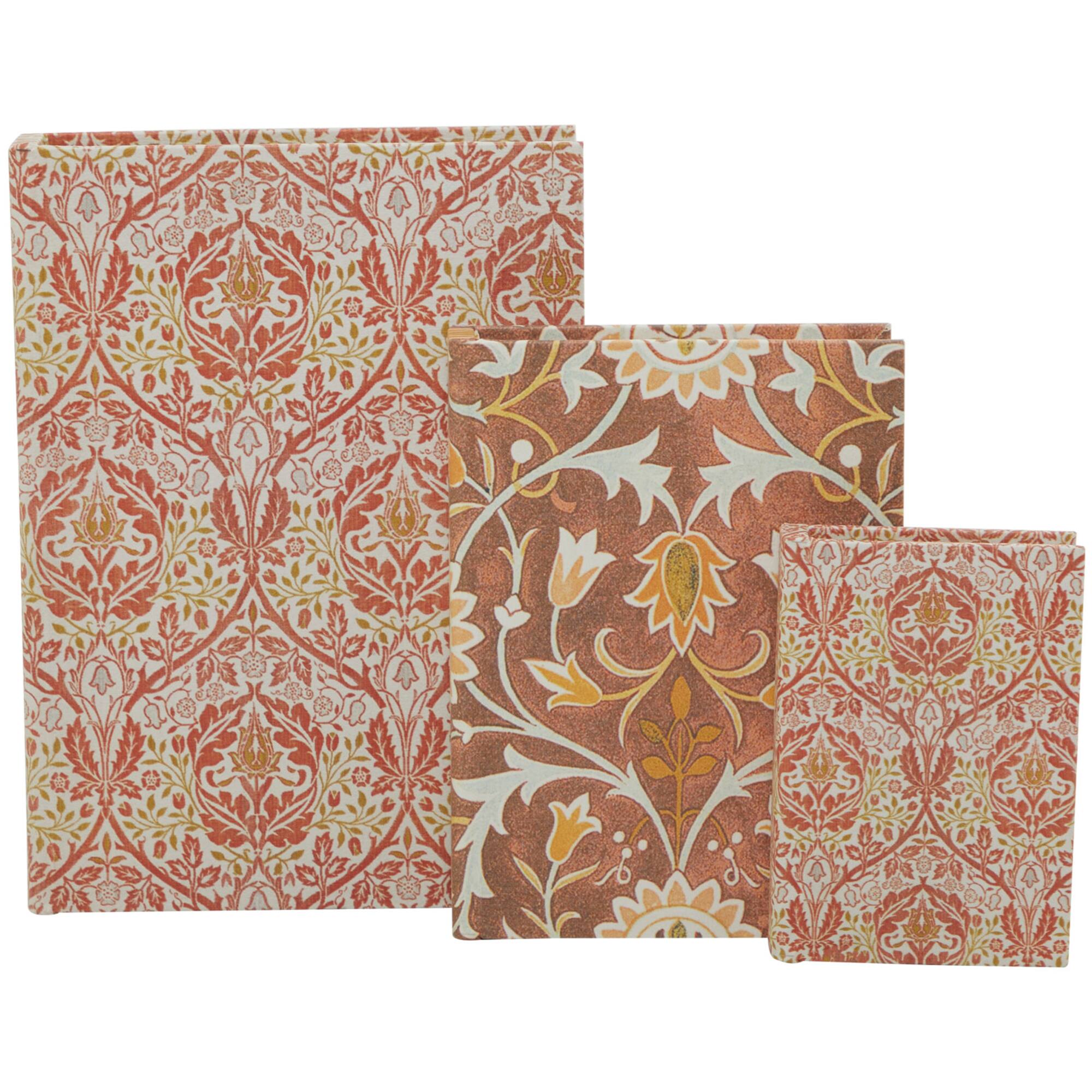 Orange Floral Faux Leather Faux Book Box Set